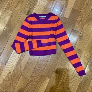 Zara Purple and Orange Striped Cropped Sweater